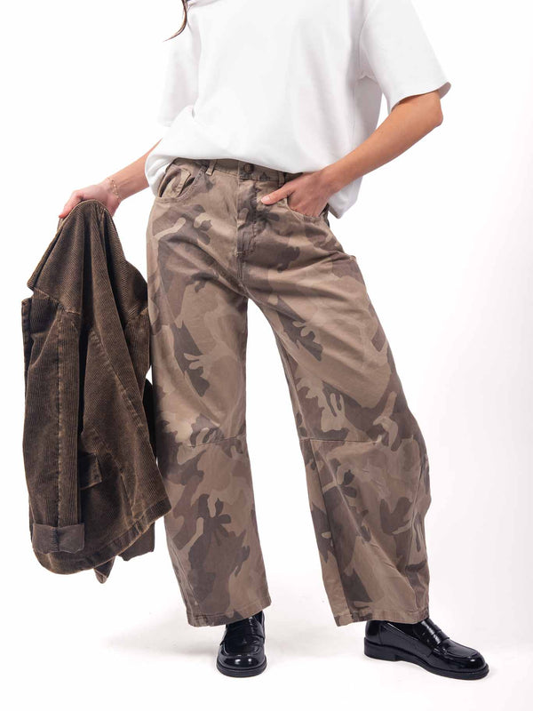 Pantaloni Palazzo Stampa Camouflage Beige da donna Miss love