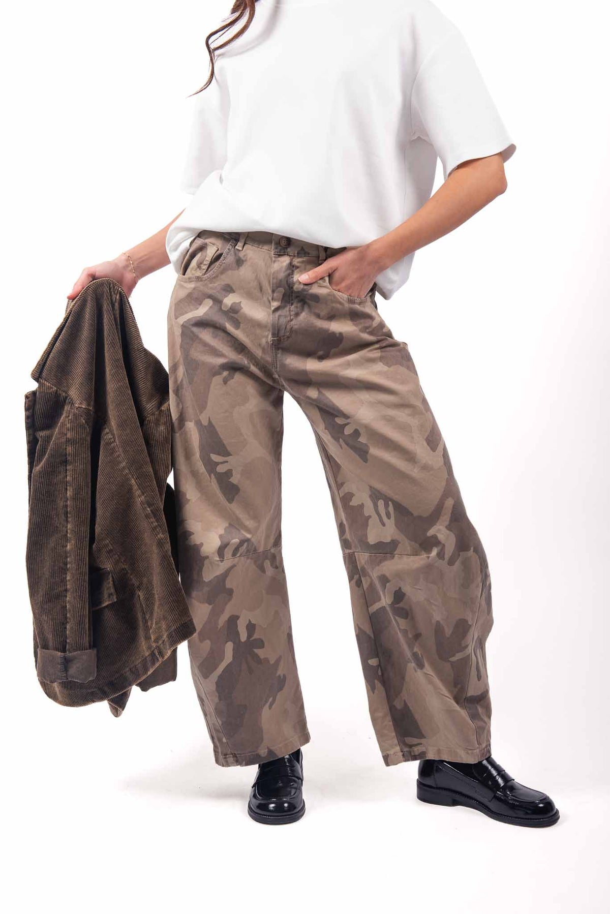 Pantaloni Palazzo Stampa Camouflage Beige donna Miss love - 1