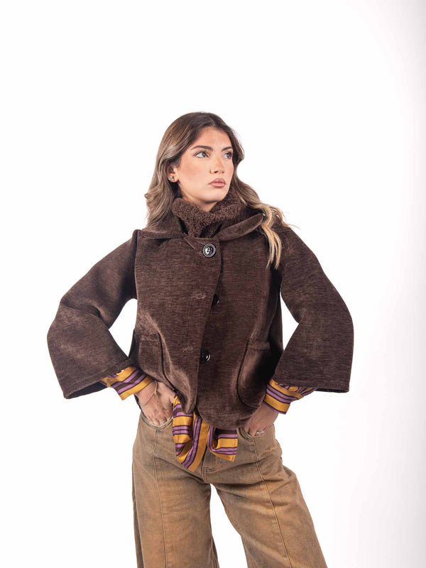 Giacca Corta in Velluto Marrone da donna Miss love