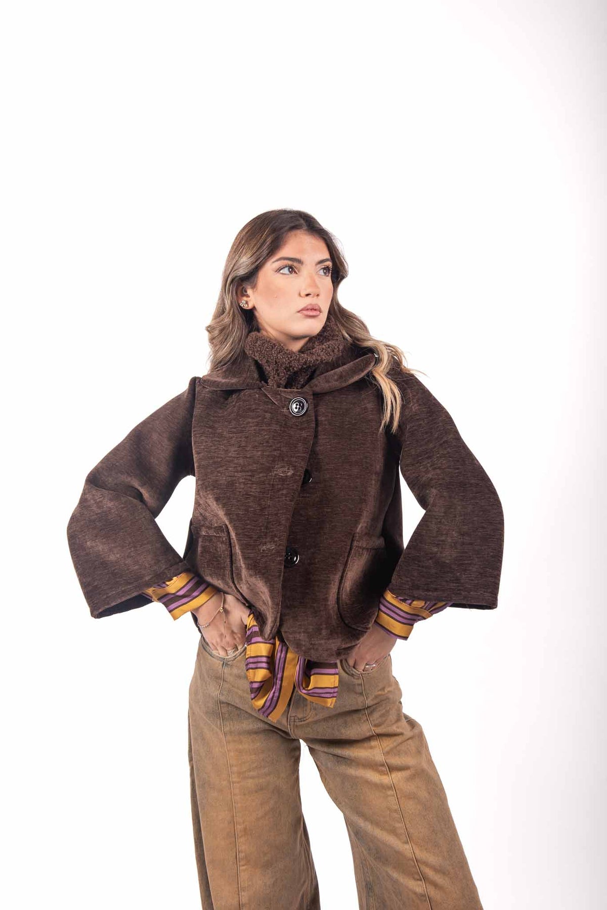 Giacca Corta in Velluto Marrone donna Miss love - 1