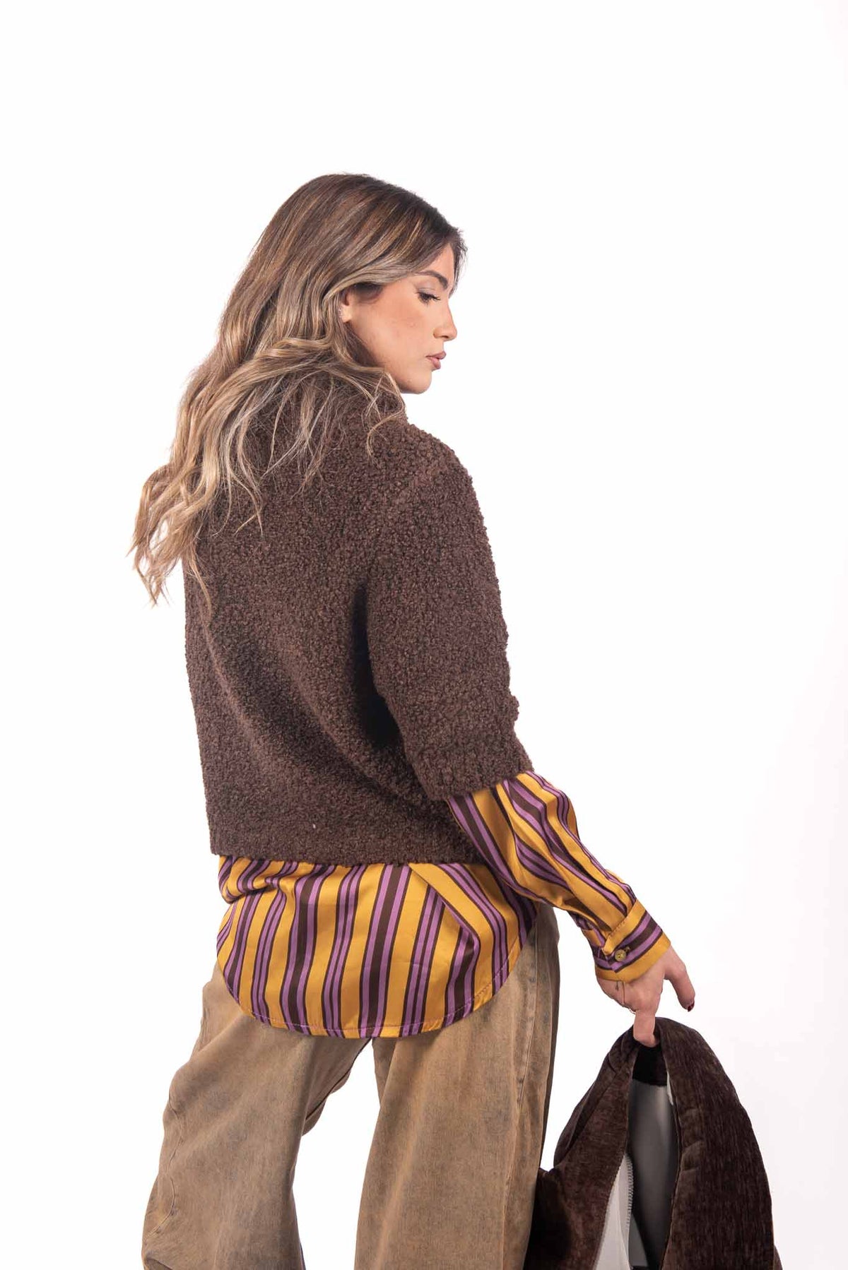 Maglione Collo Alto in Maglia Bouclé Cioccolato donna Miss love - 3