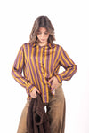 Camicia in Satin a Righe Senape/Viola donna Miss love - 2