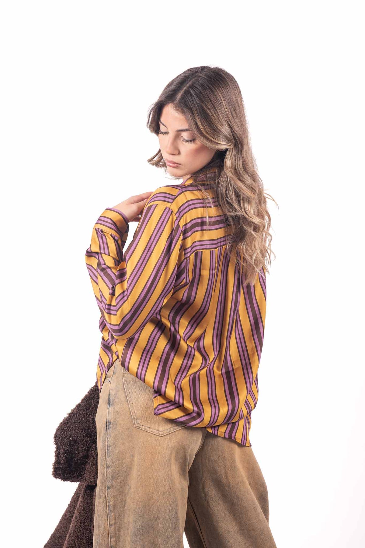 Camicia in Satin a Righe Senape/Viola donna Miss love - 4