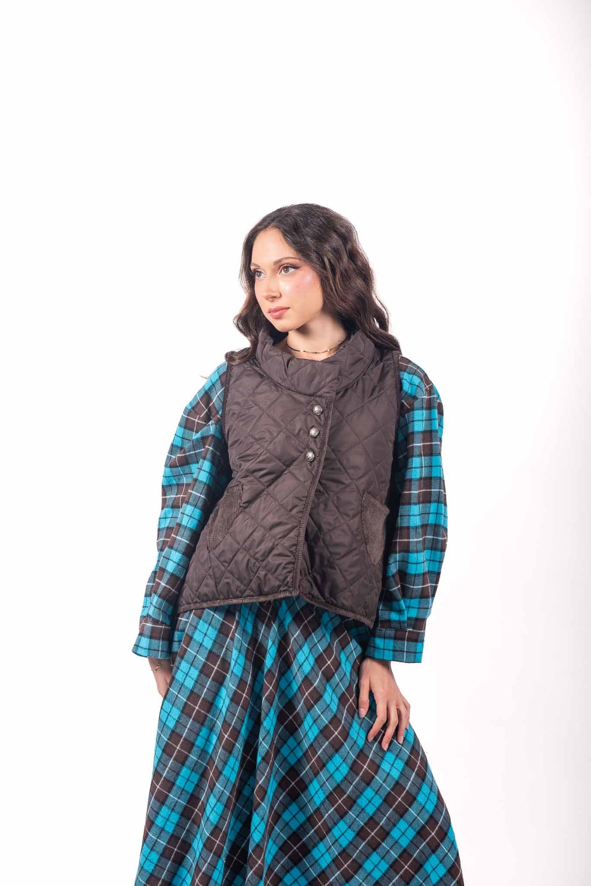 Gilet Trapuntato Marrone con Dettagli in Velluto a Coste donna Miss love - 4