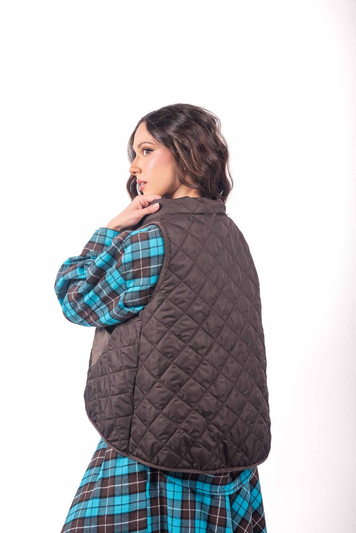 Gilet Trapuntato Marrone con Dettagli in Velluto a Coste donna Miss love - 3