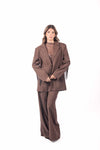Blazer Sartoriale Marrone Gessato con Frange donna Miss love - 1