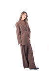 Blazer Sartoriale Marrone Gessato con Frange donna Miss love - 3