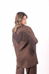 Blazer Sartoriale Marrone Gessato con Frange donna Miss love - 2