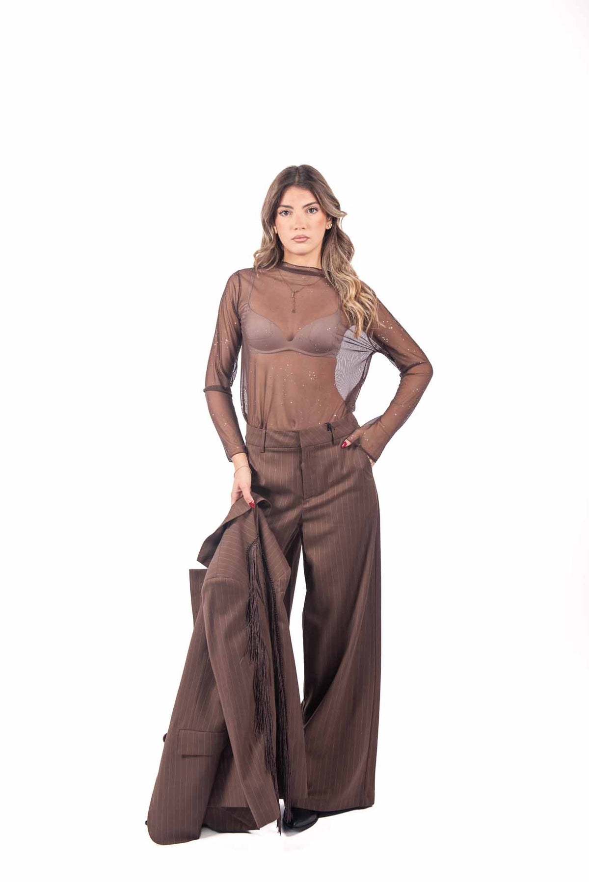 Maglia in Mesh Cioccolato con Strass donna Miss love - 3