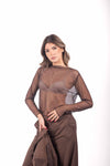 Maglia in Mesh Cioccolato con Strass donna Miss love - 1
