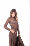 Maglia in Mesh Cioccolato con Strass donna Miss love - 5