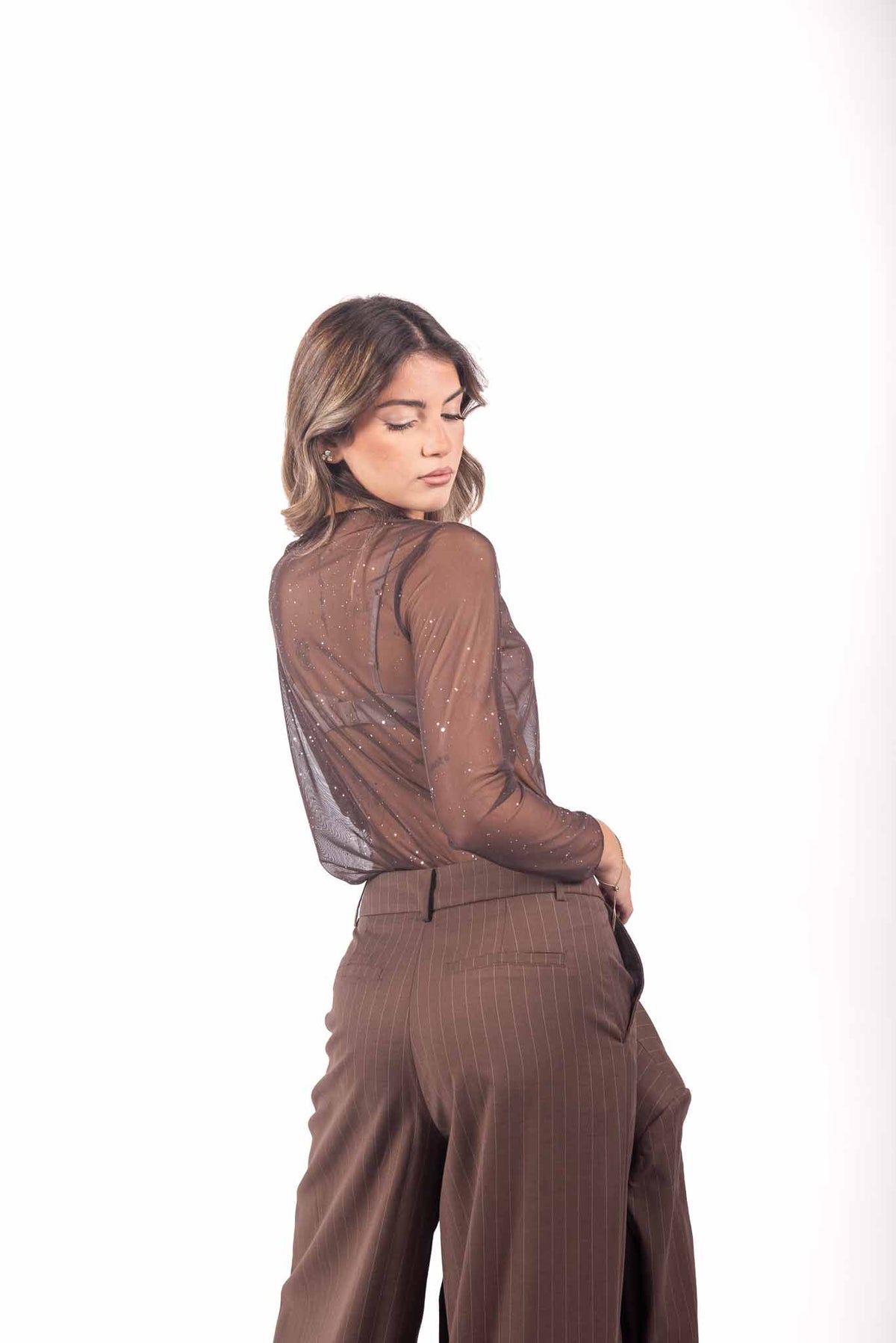 Maglia in Mesh Cioccolato con Strass donna Miss love - 4
