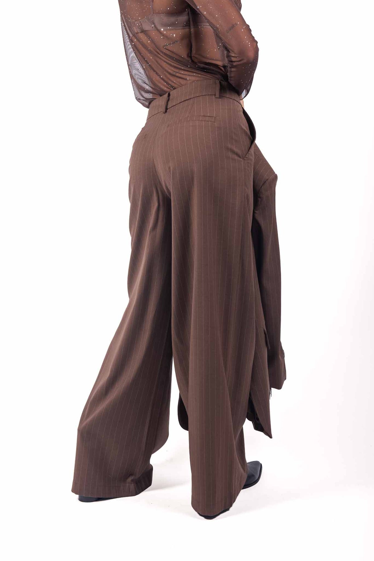 Pantaloni Sartoriali Marrone Gessato donna Miss love - 2