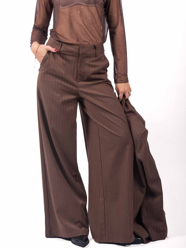 Pantaloni Sartoriali Marrone Gessato da donna Miss love