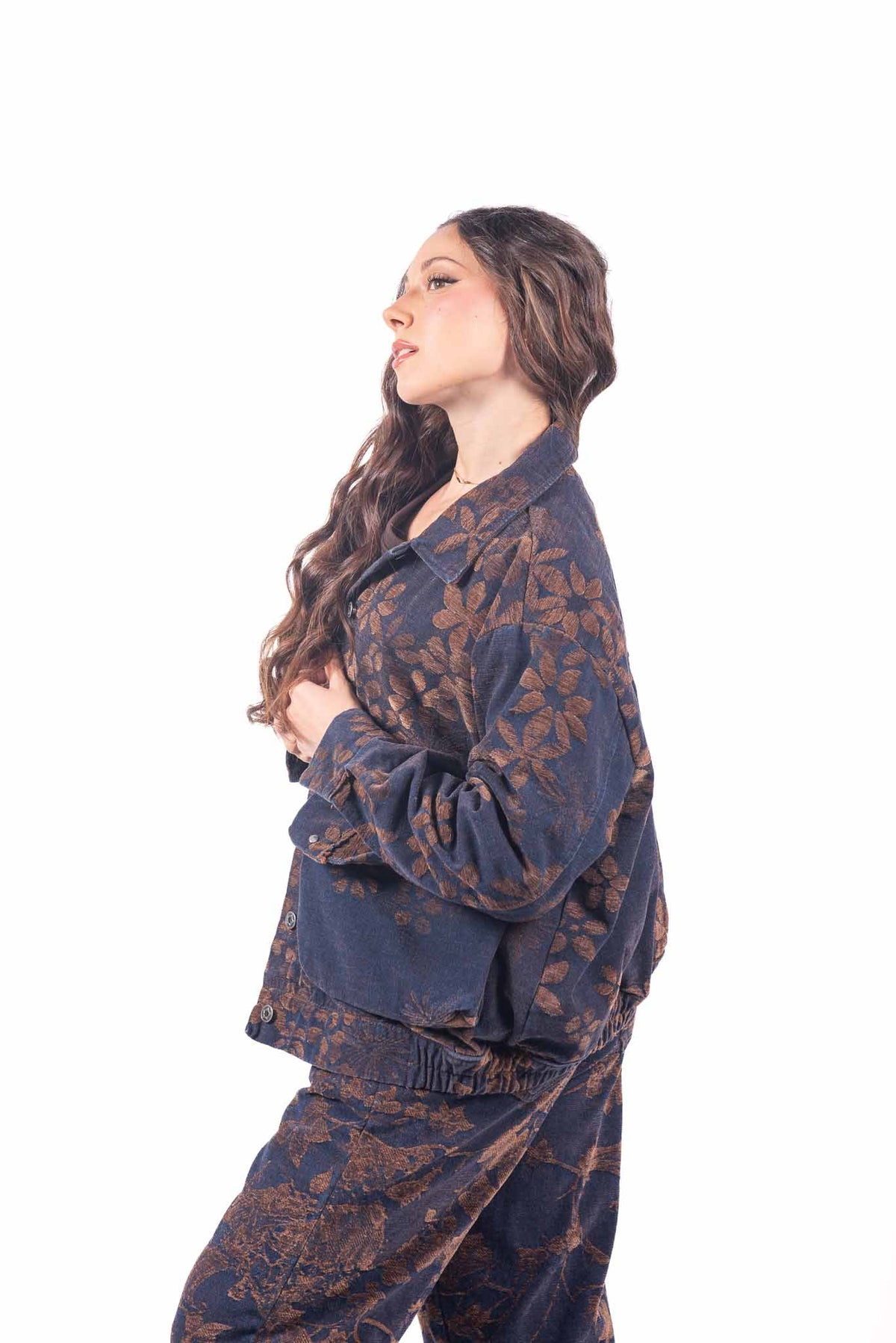 Giacca Utility in Denim Jacquard Floreale donna Miss love - 2