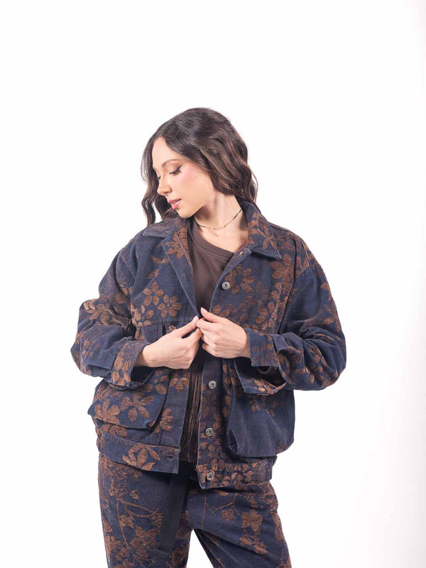 Giacca Utility in Denim Jacquard Floreale da donna Miss love