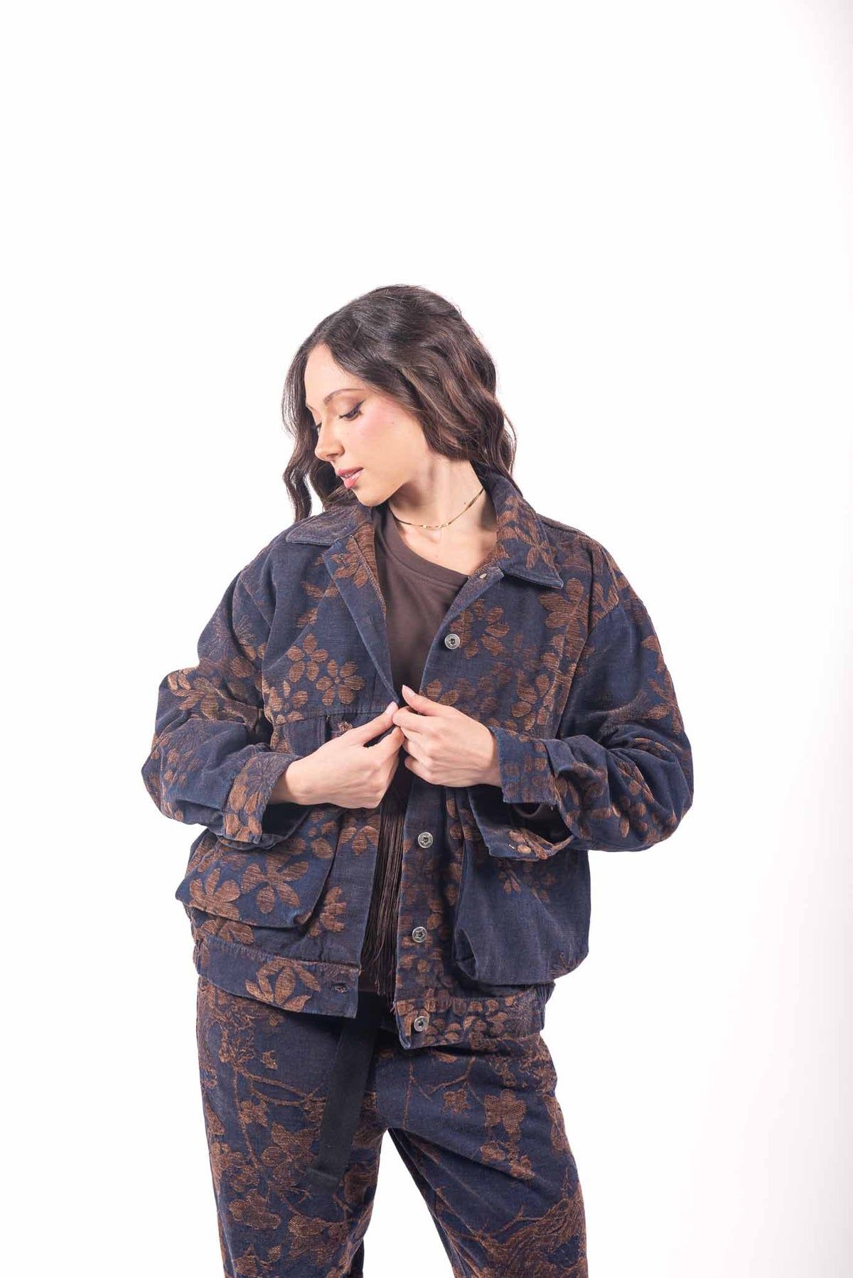 Giacca Utility in Denim Jacquard Floreale donna Miss love - 1