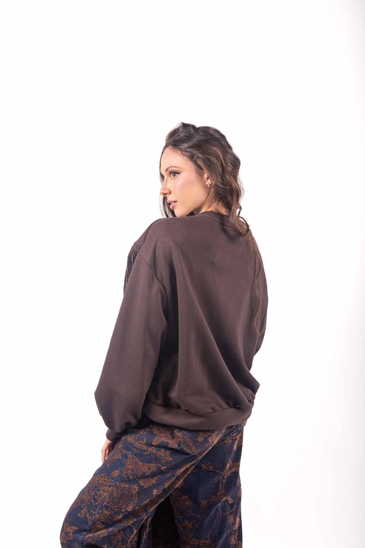 Felpa Cioccolato con Frange donna Miss love - 2
