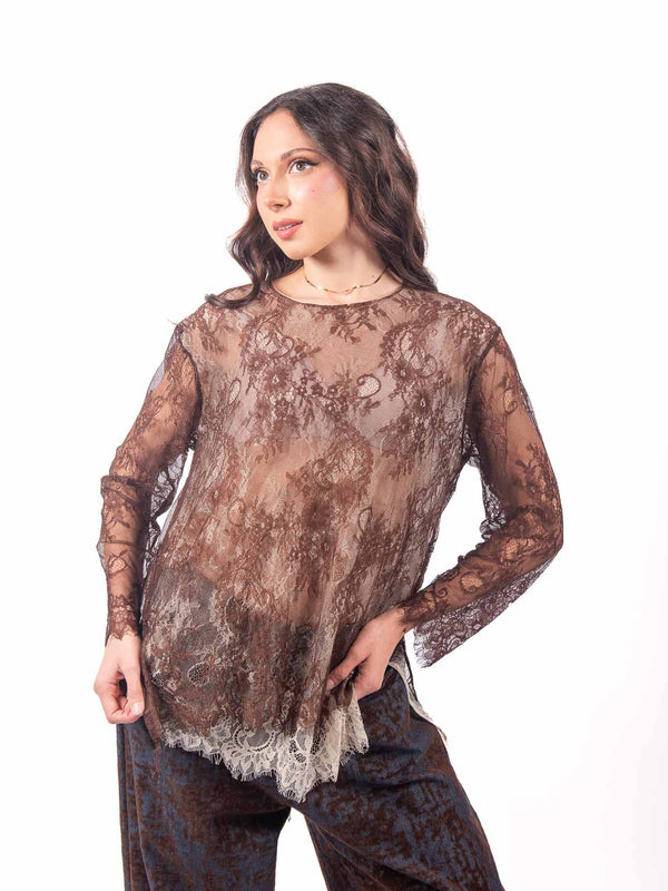 Blusa in Pizzo Floreale Doppio Strato da donna Miss love