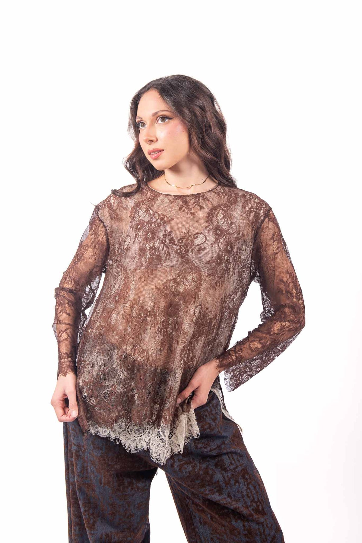 Blusa in Pizzo Floreale Doppio Strato donna Miss love - 1