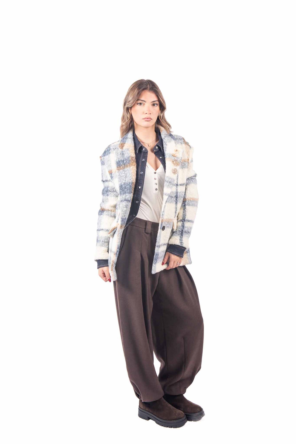 Blazer Bouclé Check Panna donna Miss love - 4