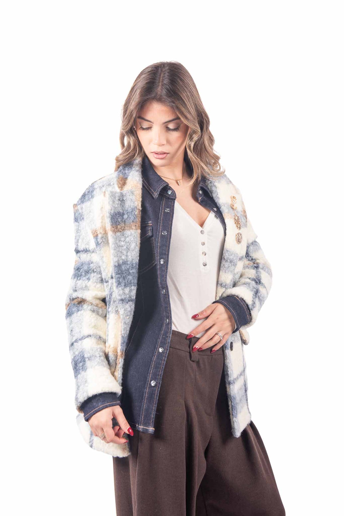 Blazer Bouclé Check Panna donna Miss love - 5
