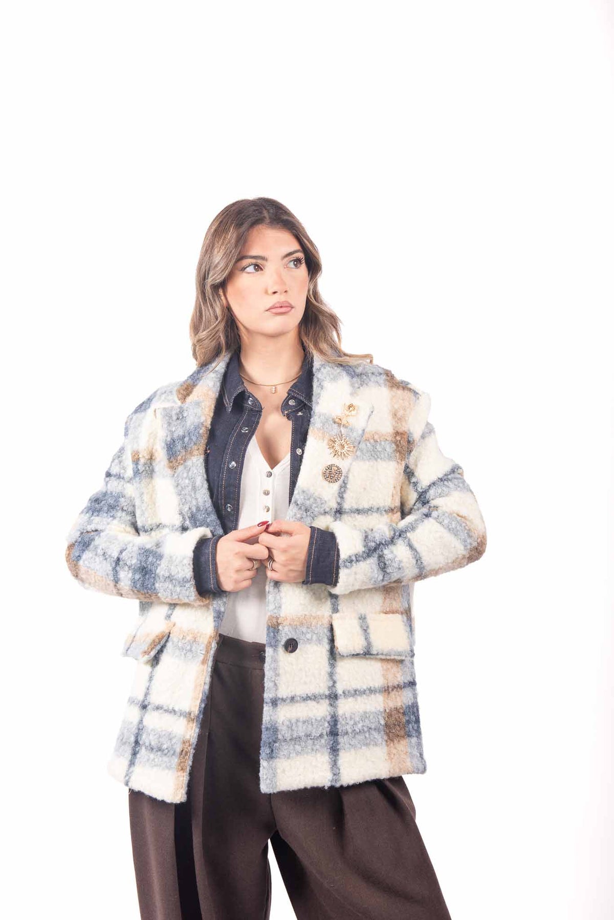 Blazer Bouclé Check Panna donna Miss love - 2