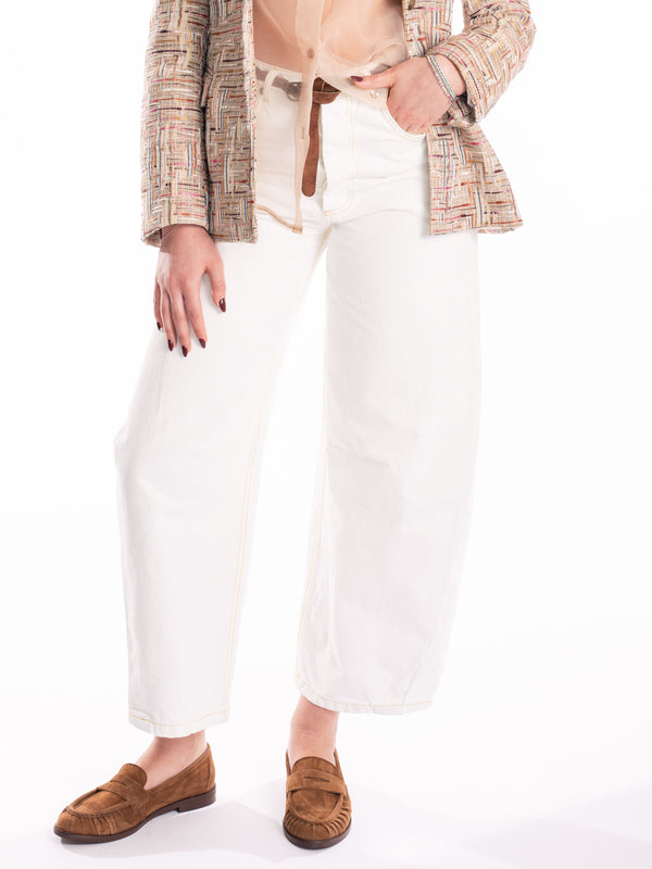 Pantaloni Wide Leg Denim Bianco con Cintura da donna Tensione in