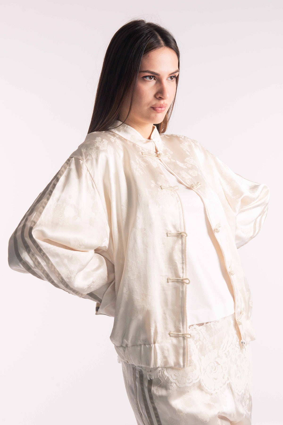 Bomber Jacquard Satinato Panna donna Tensione in - 1