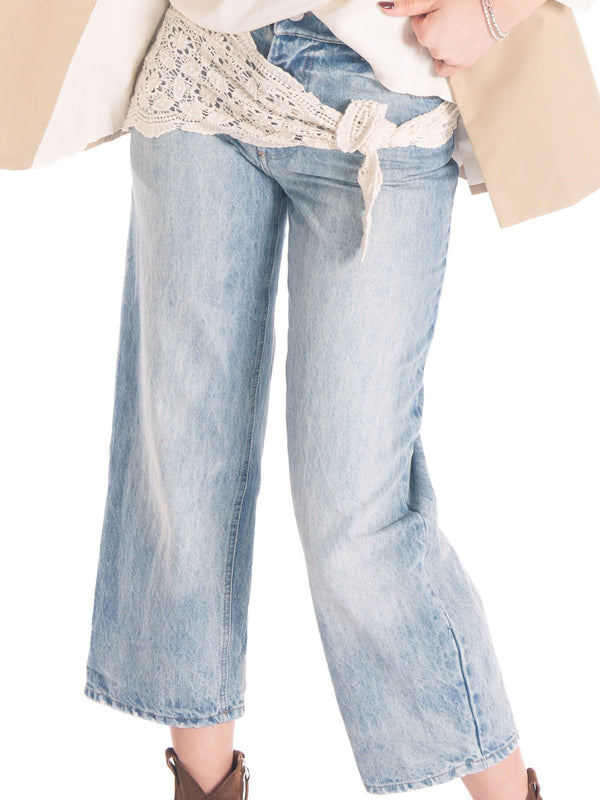 Jeans Straight Fit Con Pareo in Pizzo da donna Tensione in