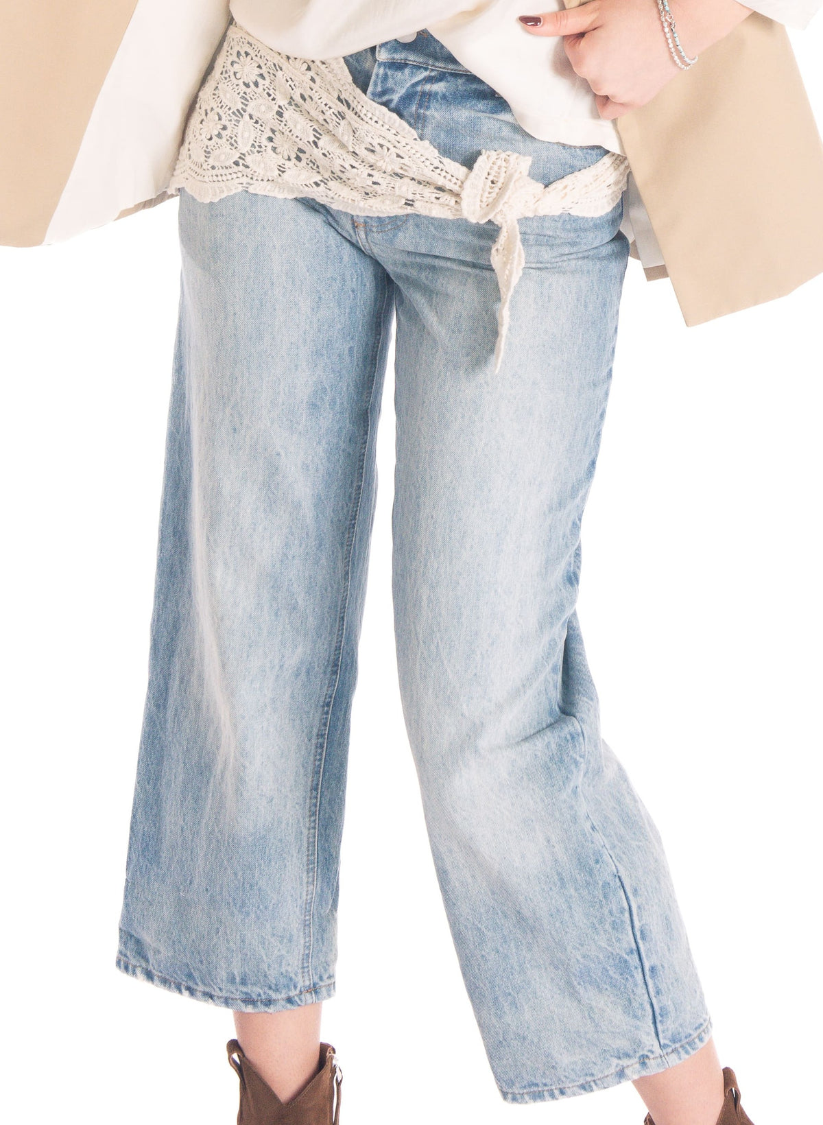 Jeans Straight Fit Con Pareo in Pizzo donna Tensione in - 1