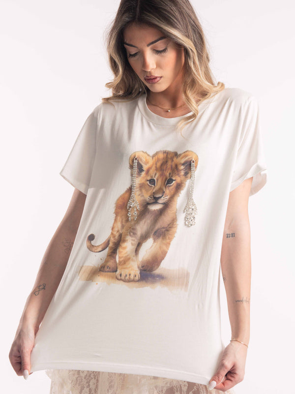 T-shirt con Stampa e Dettagli Jewel da donna Tensione in