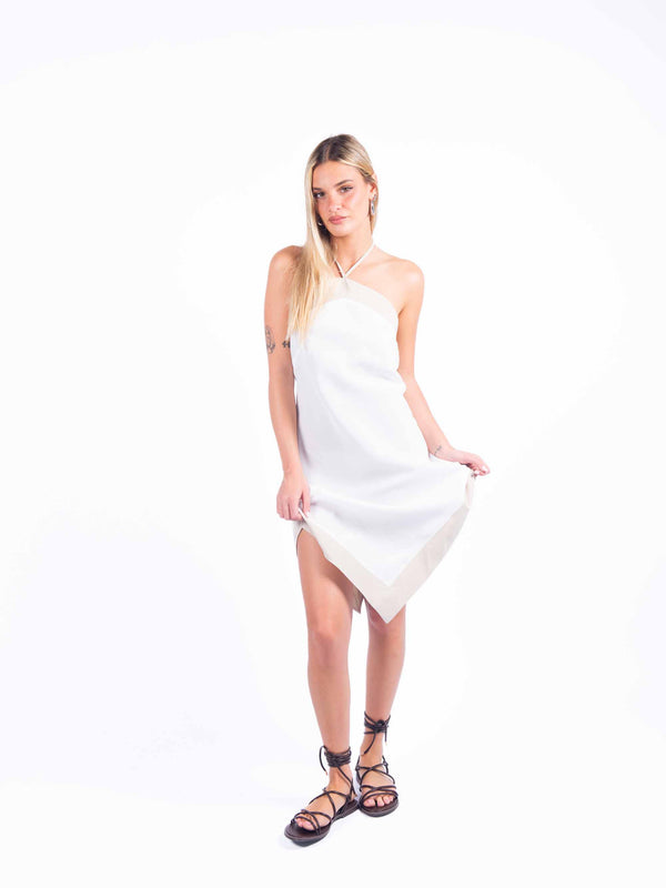 Abito Corto Halter in Cupro Bicolor da donna Maryley