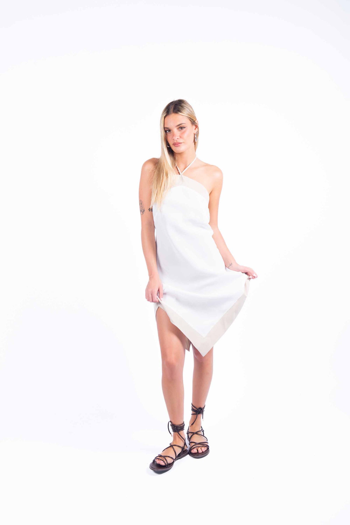 Abito Corto Halter in Cupro Bicolor donna Maryley - 1