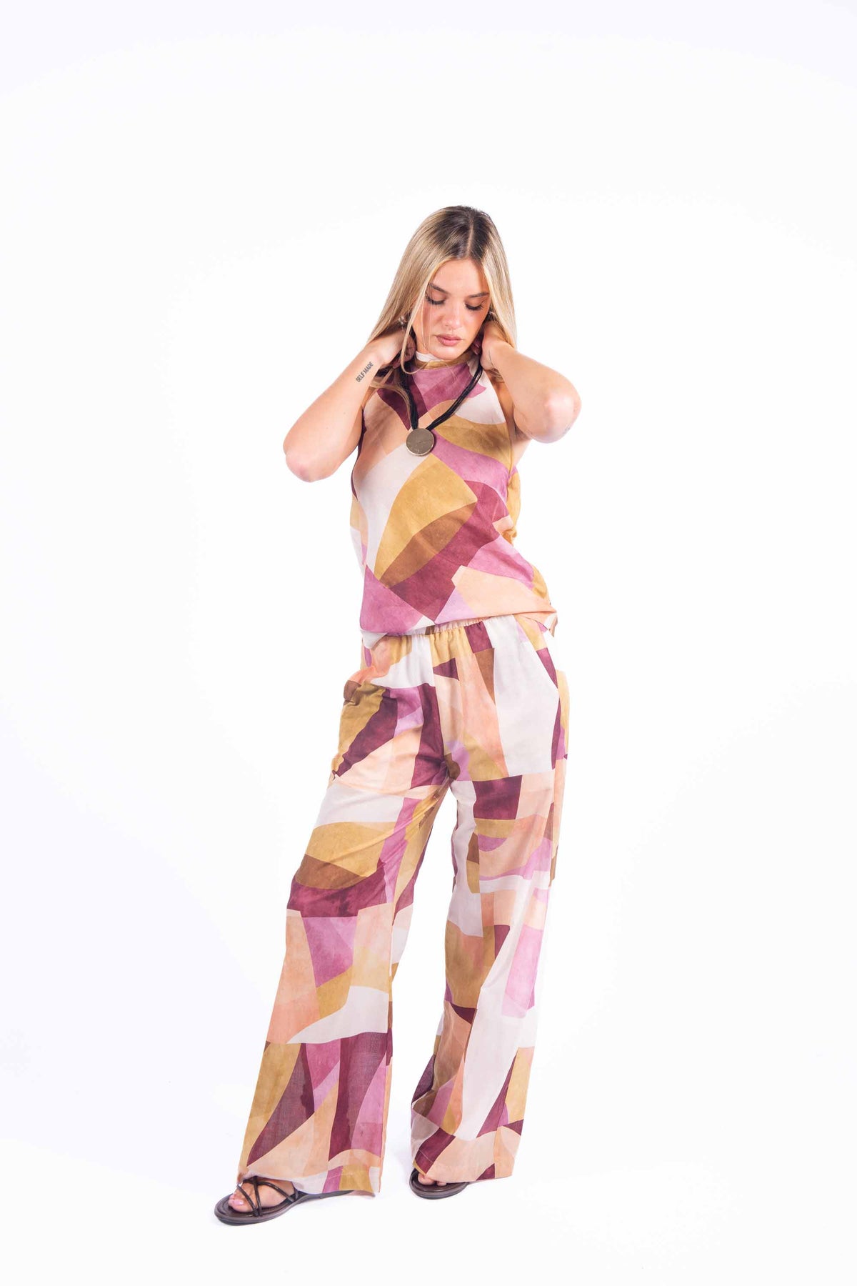 Pantalone Wide Leg con stampa geometrica donna Maryley - 4