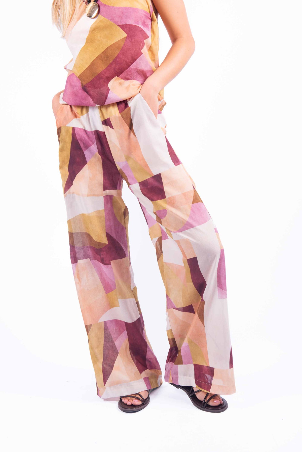 Pantalone Wide Leg con stampa geometrica donna Maryley - 1