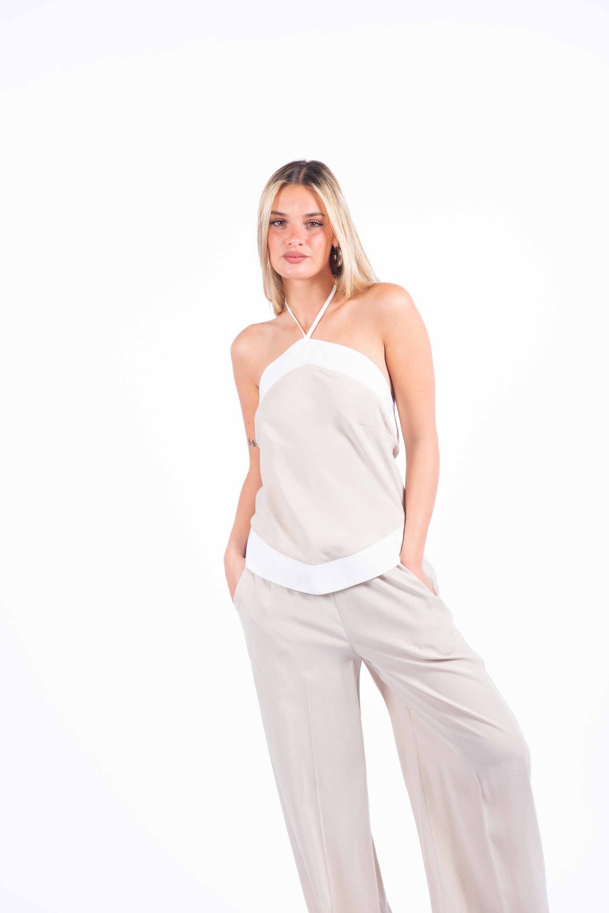 Top Halter Bicolor in cupro donna Maryley - 2
