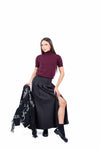 Maglia Mezza Manica in Filato Bordeaux a Collo Alto donna Tensione in - 3