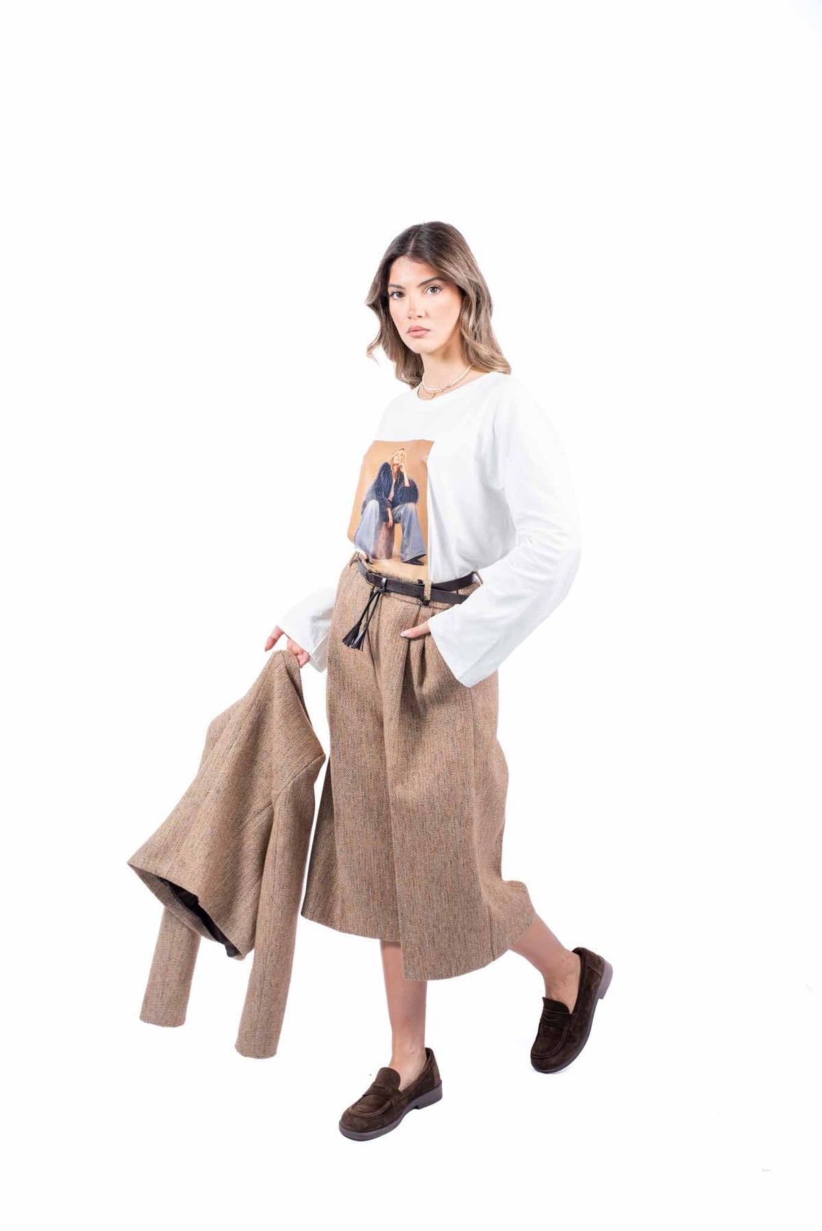Maglia Bianca Maniche Lunghe con Stampa Fotografica donna Maryley - 3
