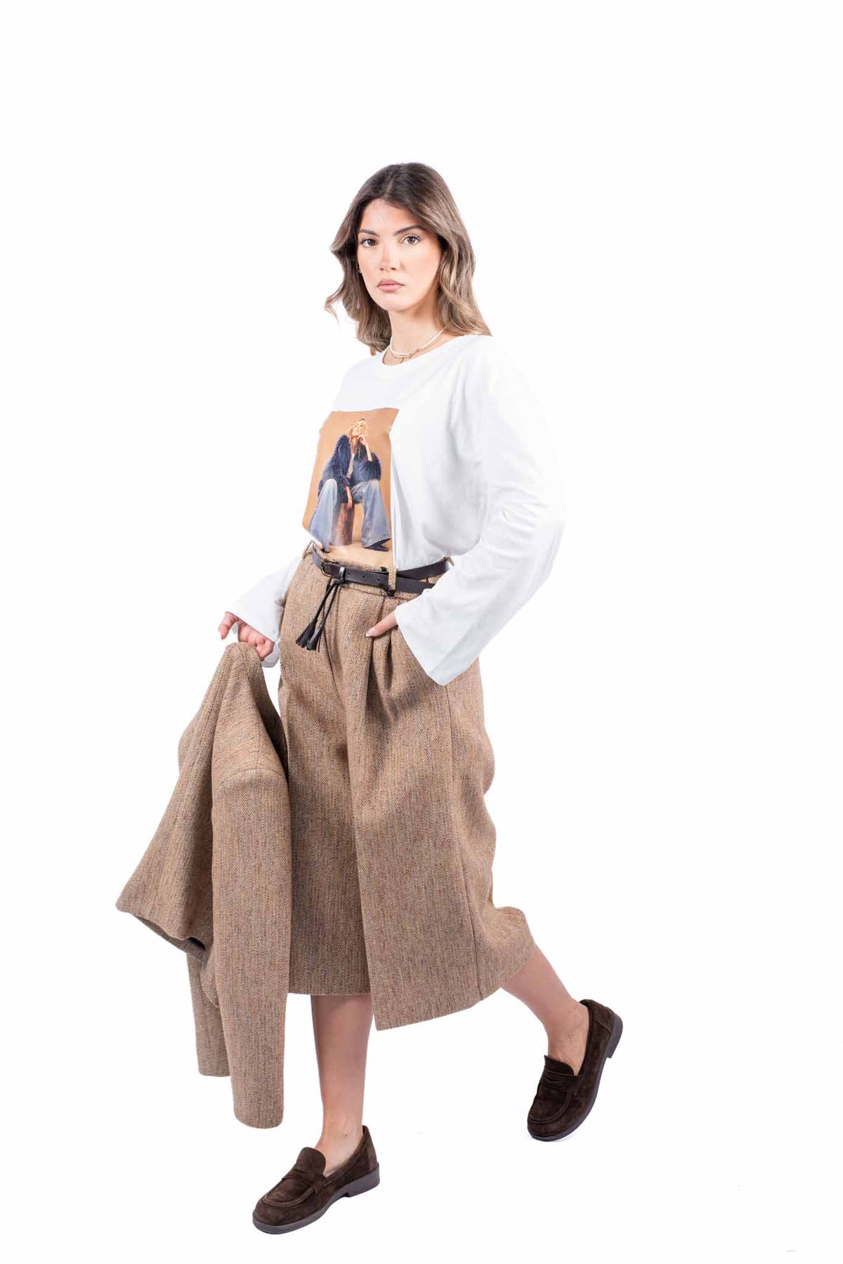 Maglia Bianca Maniche Lunghe con Stampa Fotografica donna Maryley - 4