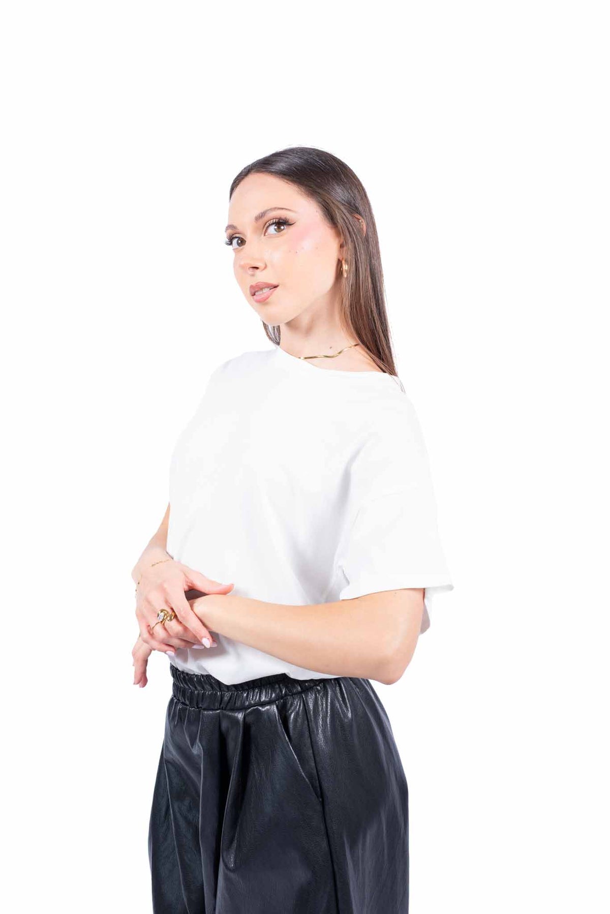 T-Shirt Bianca con Colletto di Perle donna Maryley - 4