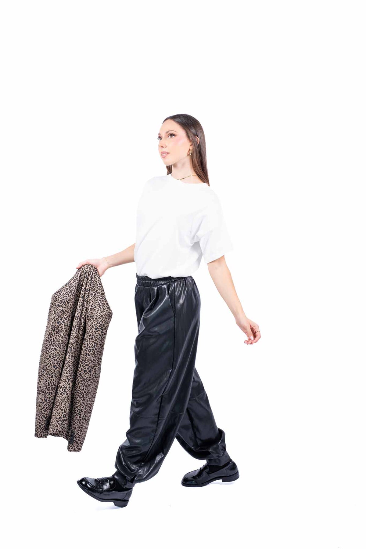 Pantaloni in Ecopelle Nera con Vita Elasticizzata donna Maryley - 4