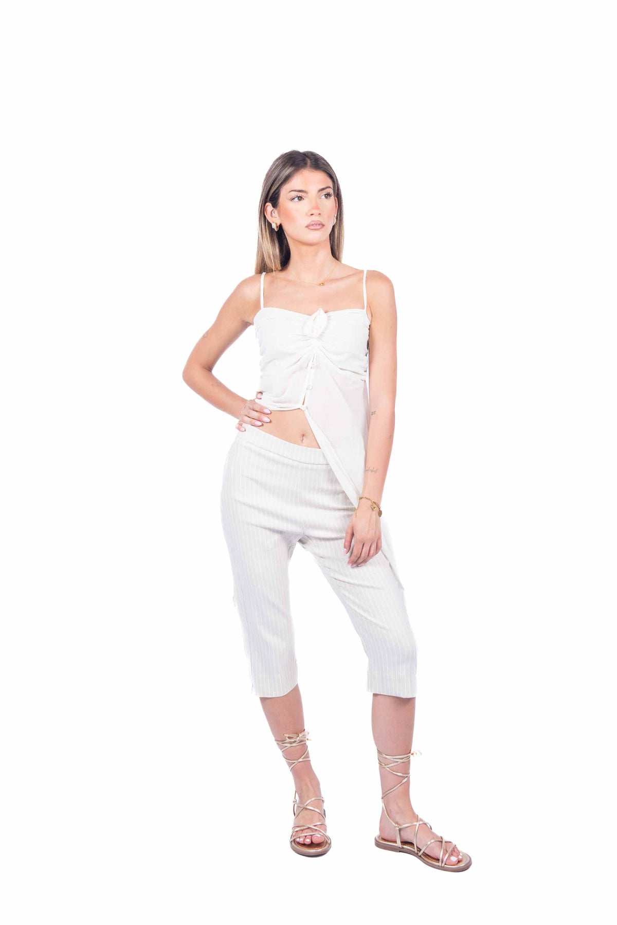 Pantaloni Capri a Righe donna Maryley - 2