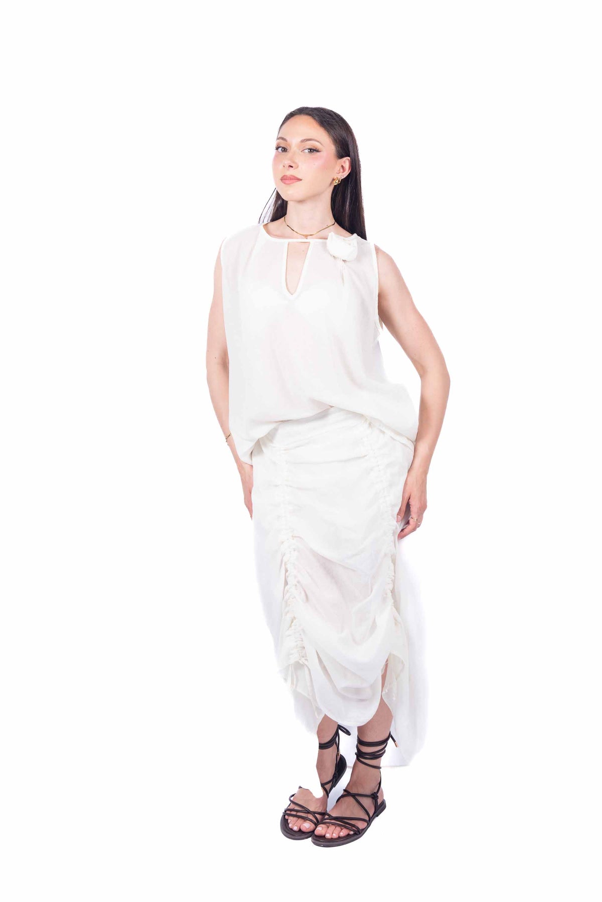 Gonna Midi con Arricciature Panna donna Maryley - 2