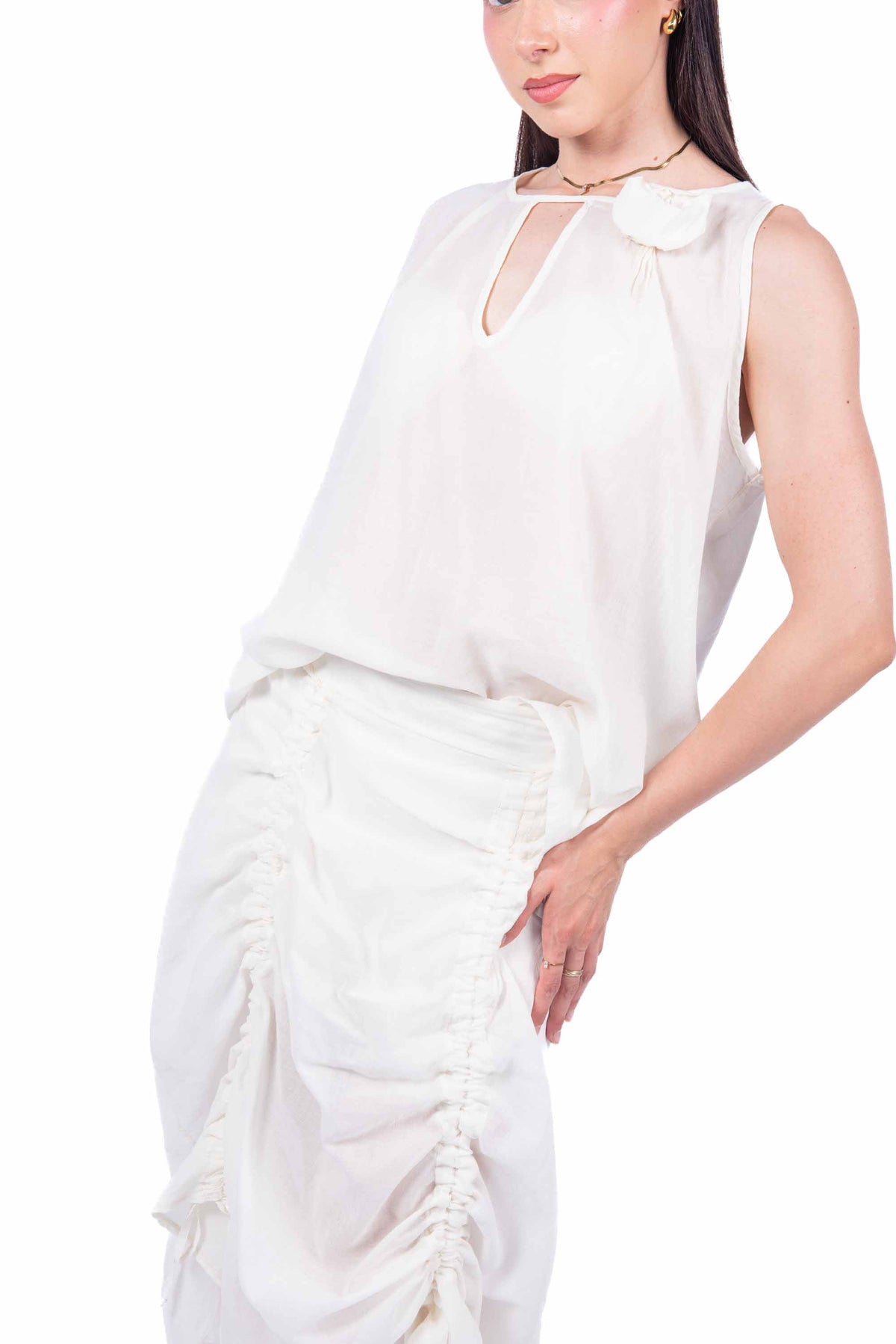 Top con Applicazione Floreale Panna donna Maryley - 1