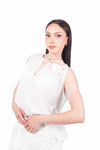 Top con Applicazione Floreale Panna donna Maryley - 3