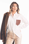 Camicia Bianca con Taschino Effetto Pelle donna Tensione in - 3