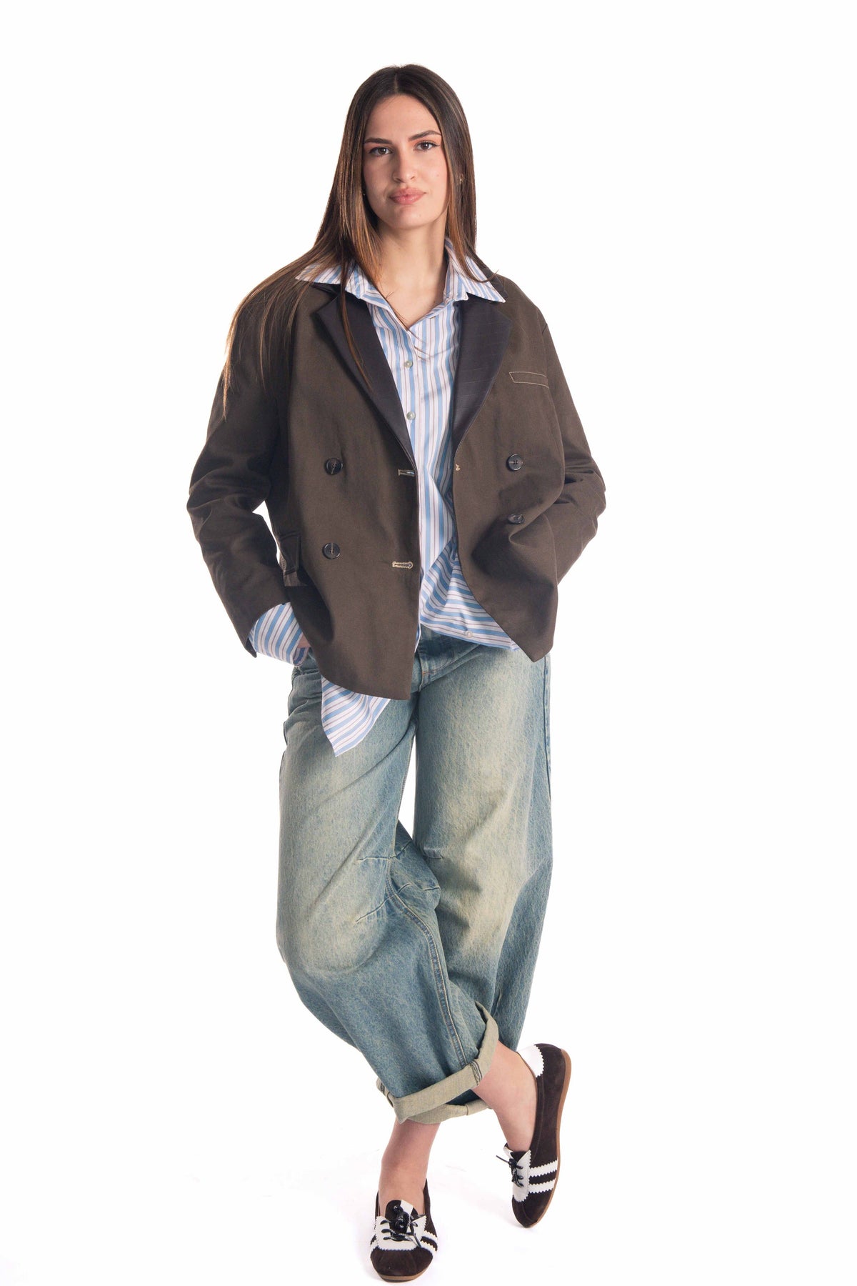 Blazer Doppiopetto Combinato Marrone donna Tensione in - 2