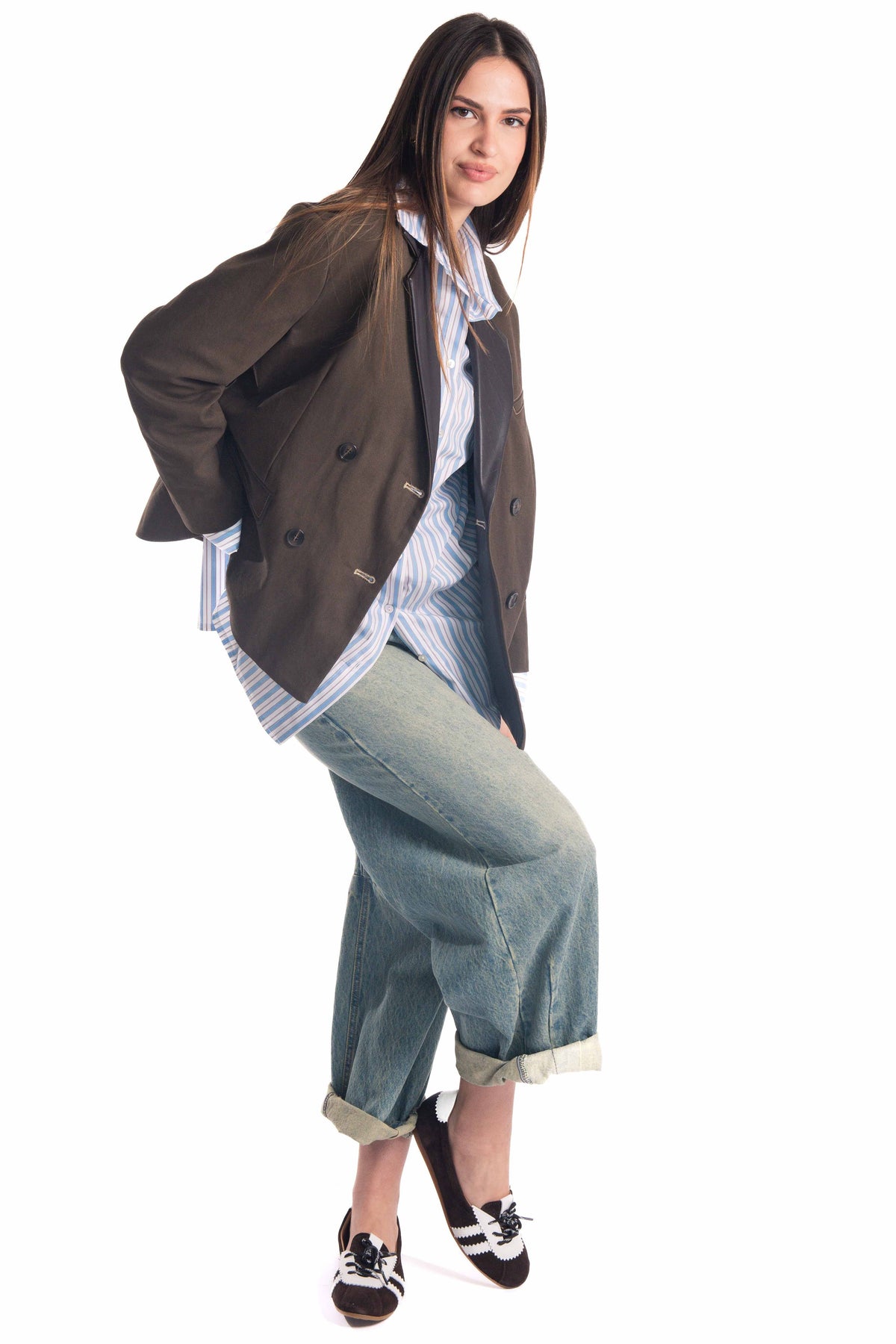 Blazer Doppiopetto Combinato Marrone donna Tensione in - 3
