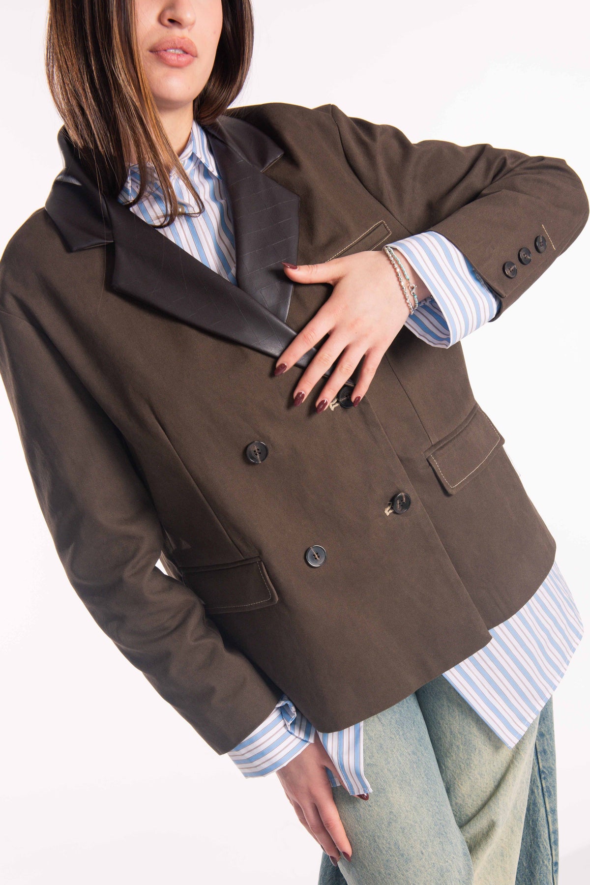 Blazer Doppiopetto Combinato Marrone donna Tensione in - 4